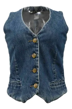 Washed indigo cotton denim tailored waistcoat