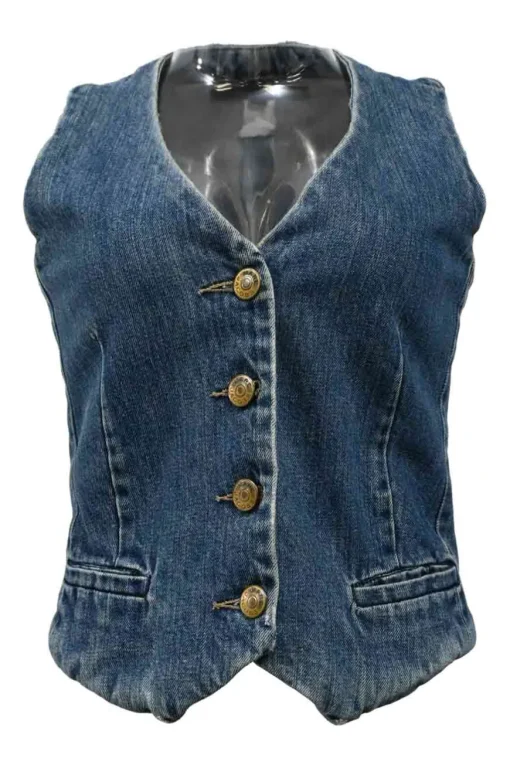 Washed indigo cotton denim tailored waistcoat