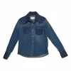 Washed indigo cotton denim classic collar snap-front Western shirt