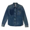 Washed indigo cotton denim Western-style button-up overshirt jacket with Rockstud chest patch pocket