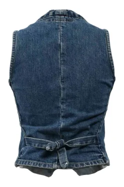 Washed indigo cotton denim tailored waistcoat