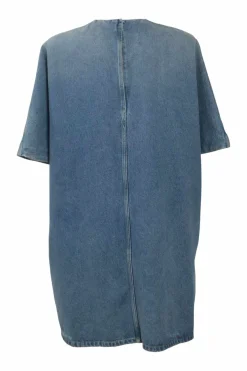 Washed indigo cotton denim oversized dolman sleeve T-Shirt dress