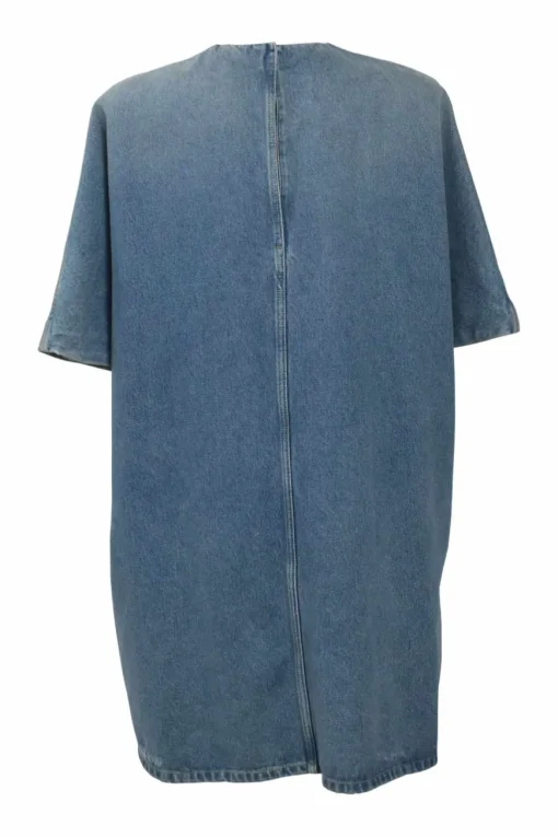 Washed indigo cotton denim oversized dolman sleeve T-Shirt dress
