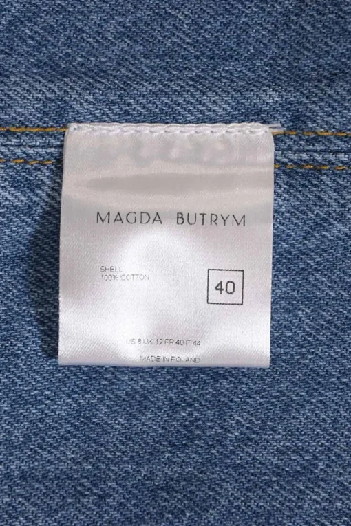 Washed indigo cotton denim bustier crop top with fixed spaghetti straps