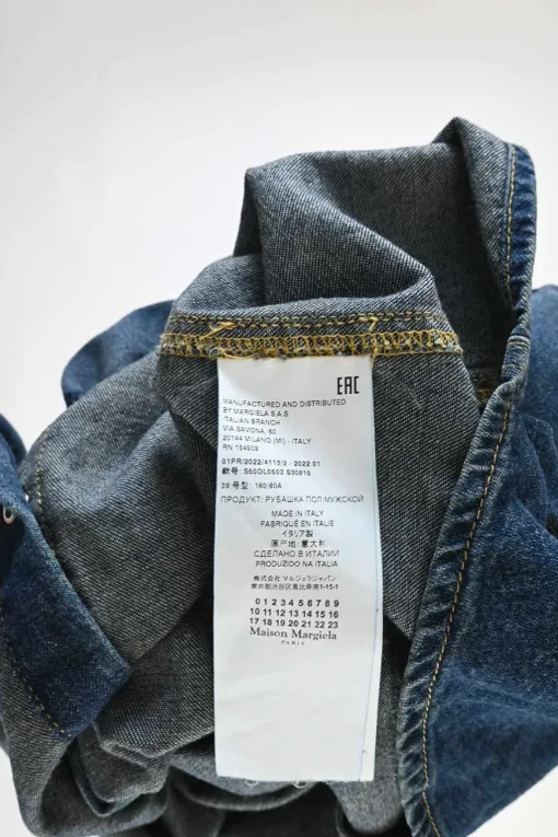 Washed indigo cotton denim classic collar snap-front Western shirt