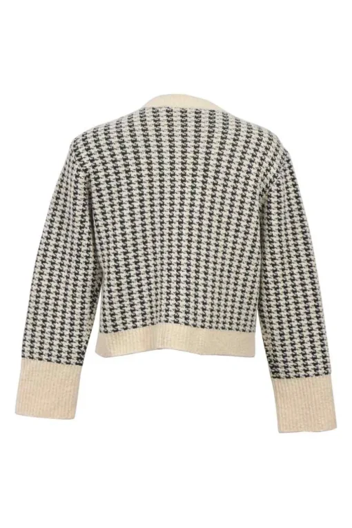 White and black technical houndstooth cotton-blend knit cardigan with CD resin pearl buttons