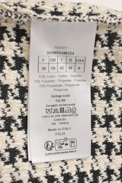 White and black technical houndstooth cotton-blend knit cardigan with CD resin pearl buttons