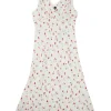 White and cherry red silk floral print wrap-effect Liv slip dress with fixed straps