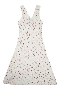 White and cherry red silk floral print wrap-effect Liv slip dress with fixed straps