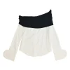 White and navy cotton bi-layer effect off-shoulder swing-style shirt
