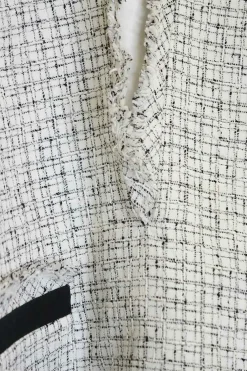 White and navy polyester-wool blend bouclé tweed oversized sleeveless swing-style handkerchief top