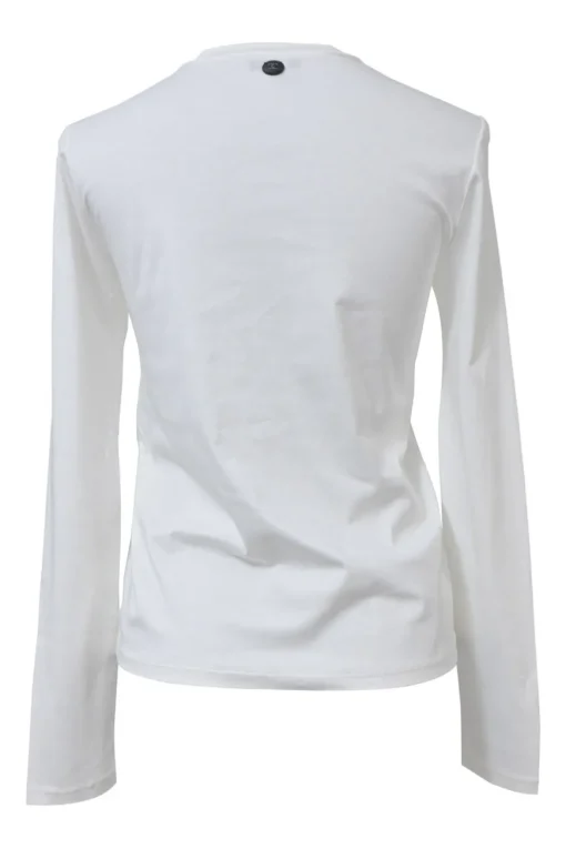 White and navy screen-printed cotton jersey knit 'Gabrielle Chanel' long sleeve pullover graphic top
