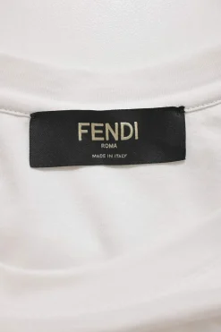 White bi-layer effect cotton jersey crewneck pullover long sleeve T-shirt with zucca tape appliqué