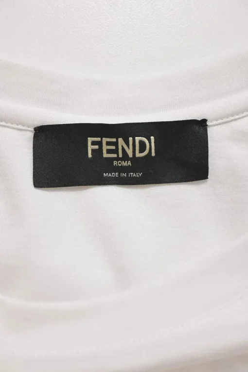 White bi-layer effect cotton jersey crewneck pullover long sleeve T-shirt with zucca tape appliqué