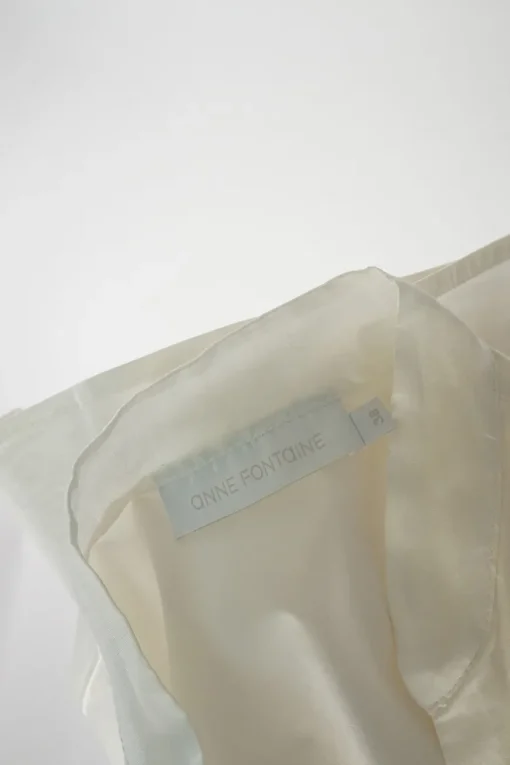White bow-embellished cotton voile stand Y-collar puff sleeve plunge top
