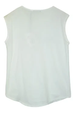 White button-embellished cotton pullover tank top with foiled logo motif at centre front