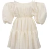 White cold-shoulder tier-ruffle puff sleeve mini dress