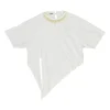 White cotton and faux pearl-embellished tie-front T-shirt