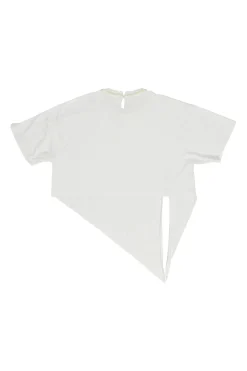 White cotton and faux pearl-embellished tie-front T-shirt