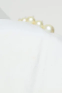 White cotton and faux pearl-embellished tie-front T-shirt