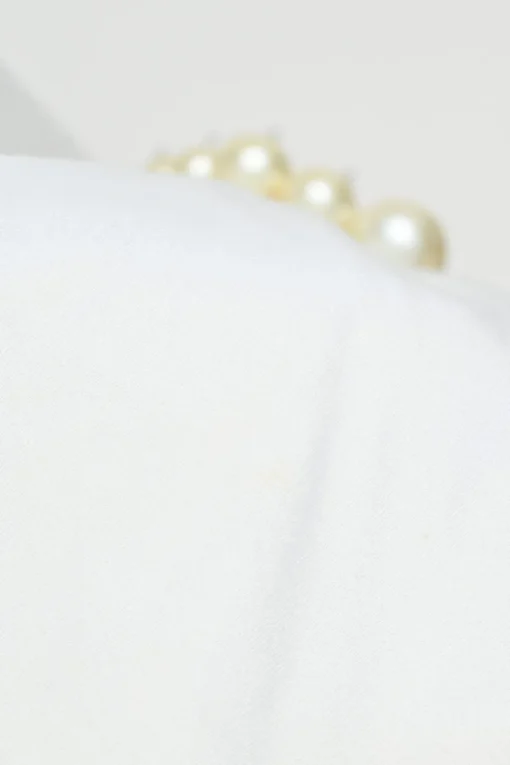 White cotton and faux pearl-embellished tie-front T-shirt