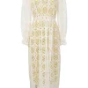 White cotton floral broderie Anglaise peek-a-boo maxi dress with contrasting abstract print slip insert