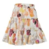 White cotton floral print tiered ruffle mini skirt