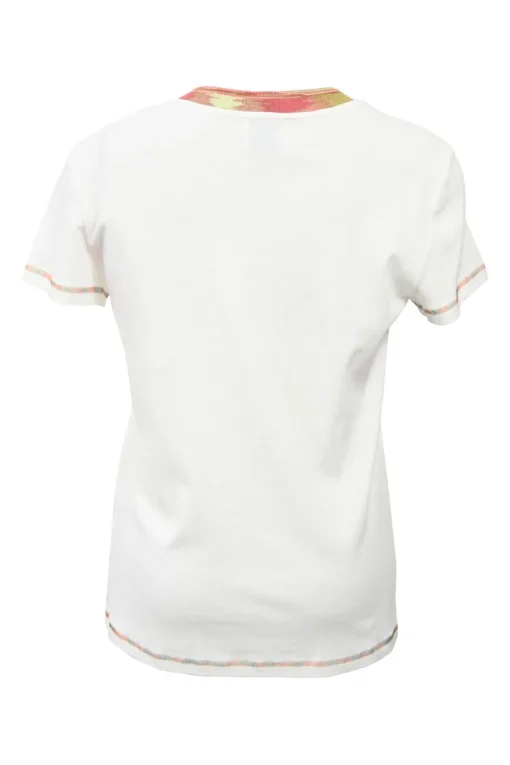 White cotton jersey crewneck T-shirt with logo patch and multi-coloured trim
