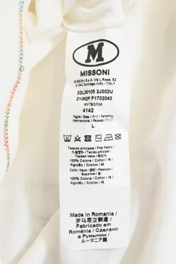 White cotton jersey crewneck T-shirt with logo patch and multi-coloured trim