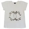White cotton jersey raglan sleeve cropped slogan t-shirt featuring foiled Coco Mark laurel wreath motif