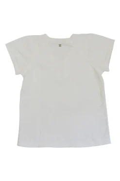 White cotton jersey raglan sleeve cropped slogan t-shirt featuring foiled Coco Mark laurel wreath motif
