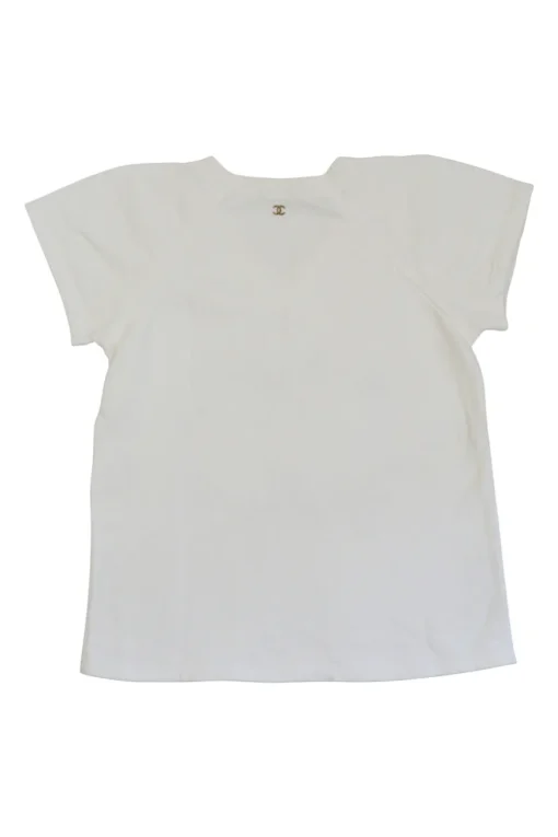 White cotton jersey raglan sleeve cropped slogan t-shirt featuring foiled Coco Mark laurel wreath motif