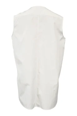 White cotton poplin and piqué plastron crewneck sleeveless top