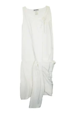 White cotton poplin apron-style sleeveless asymmetric mini shift dress