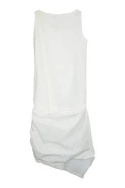 White cotton poplin apron-style sleeveless asymmetric mini shift dress