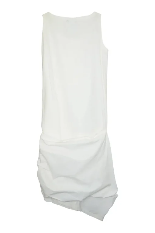 White cotton poplin apron-style sleeveless asymmetric mini shift dress