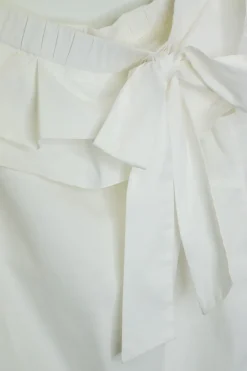 White cotton poplin bow-embellished ruffle off-shoulder top