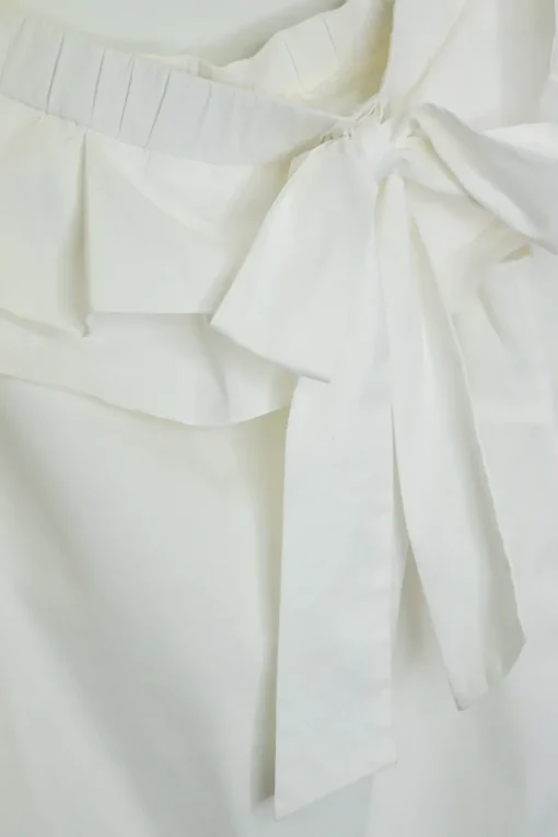 White cotton poplin bow-embellished ruffle off-shoulder top