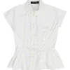 White cotton poplin cap sleeve peplum blouse