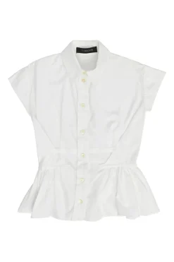 White cotton poplin cap sleeve peplum blouse