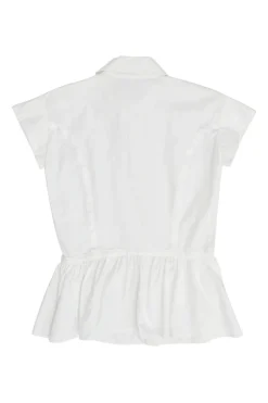 White cotton poplin cap sleeve peplum blouse