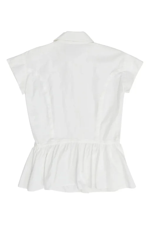 White cotton poplin cap sleeve peplum blouse