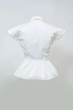 White cotton poplin cap sleeve peplum blouse