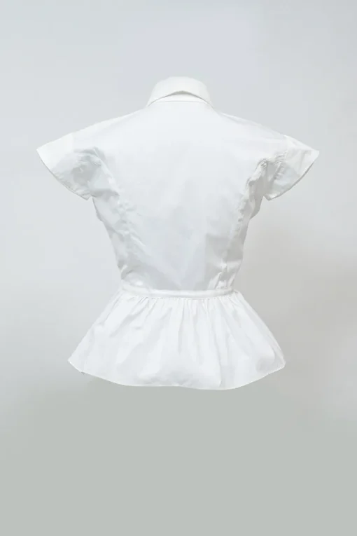 White cotton poplin cap sleeve peplum blouse