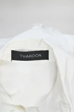 White cotton poplin cap sleeve peplum blouse
