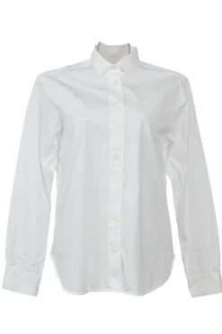 White cotton poplin classic collar button-front shirt