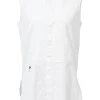 White cotton poplin crewneck sleeveless shirt with piqué plastron bib