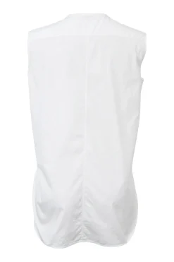 White cotton poplin crewneck sleeveless shirt with piqué plastron bib