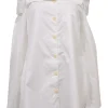 White cotton poplin foldover cold-shoulder button-front shirt