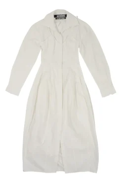 White cotton poplin La Robe Valensole open-back bi-layer-effect corset-style midi shirt dress